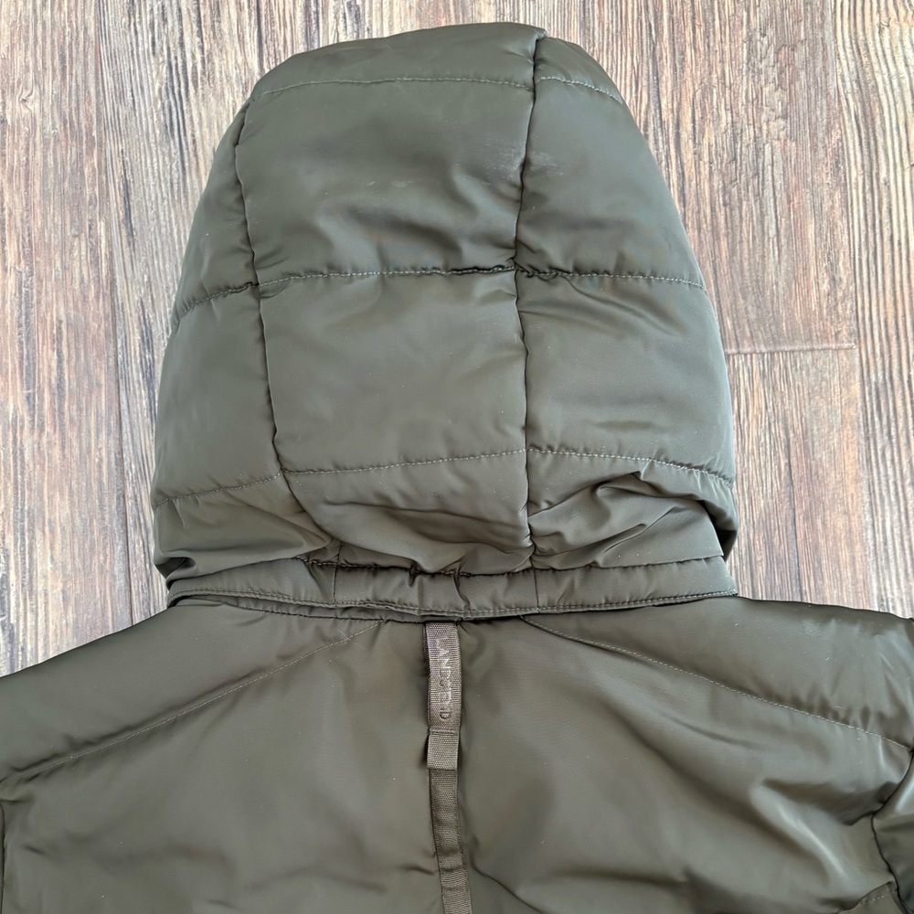 Lands’ End Hooded Quilted Down Puffer Jacket XL Olive Green 38” Long Two-Way Zip - Picture 14 of 14